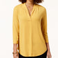 Charter Club Women's Petite Pleat Neck 3/4 Sleeve Top Gold Size Petite Medium