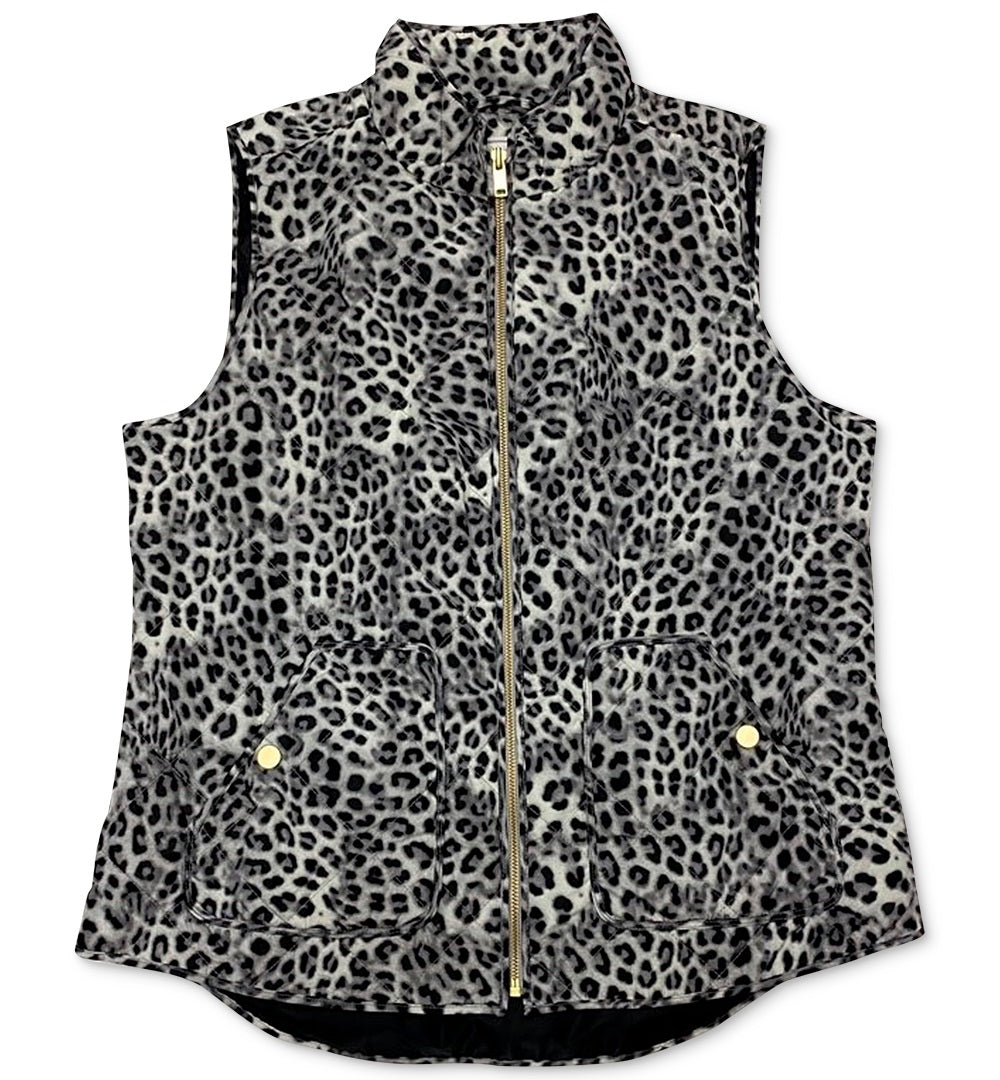 Charter Club Women's Vest Quilted Animal Print Zip White Size Medium