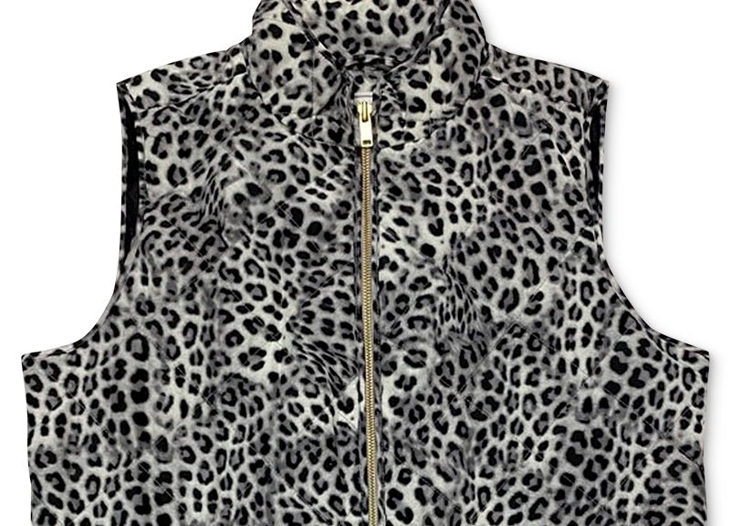 Charter Club Women's Vest Quilted Animal Print Zip White Size Medium