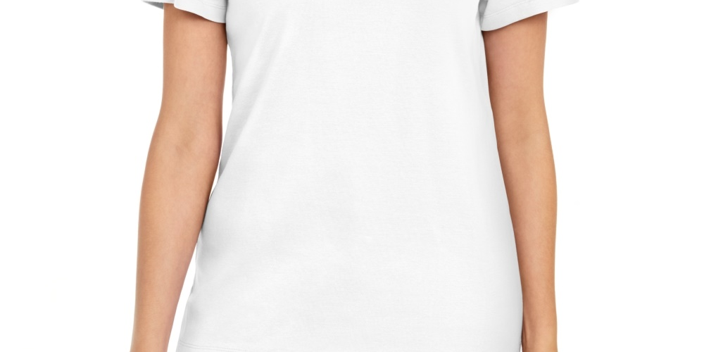 Karen Scott Women's Cotton Scalloped-Neck T-Shirt White Size Small