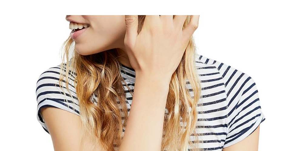 Free People Women's Night Sky Striped Short Sleeve T-Shirt Blue Size Small