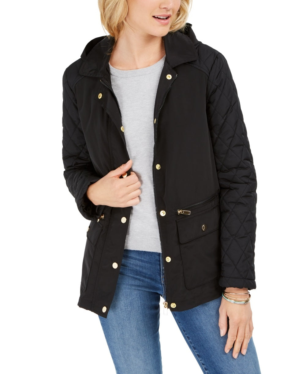 Charter Club Women's Quilted Hooded Jacket Black Size X-Small