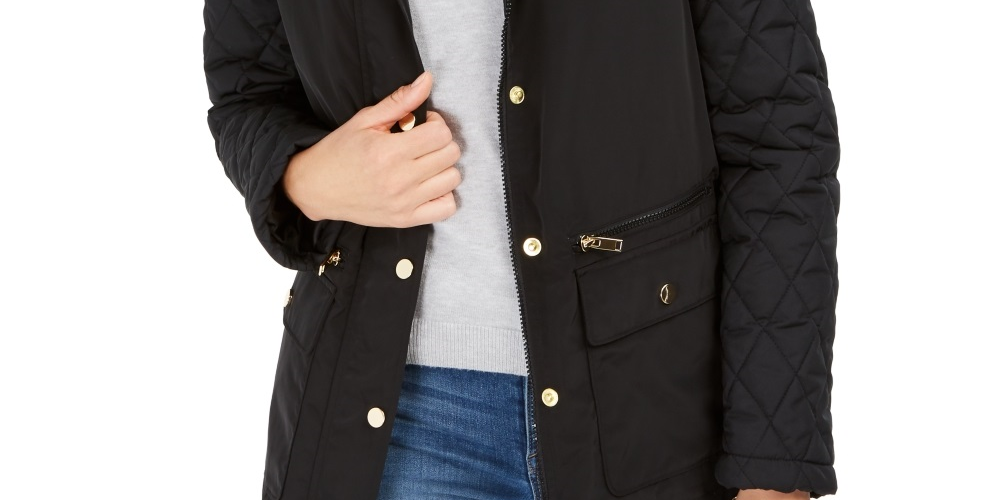 Charter Club Women's Quilted Hooded Jacket Black Size X-Small