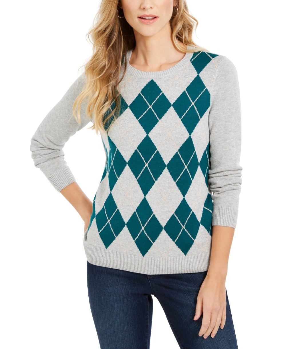 Charter Club Women's Argyle Crewneck Sweater Green Size Small