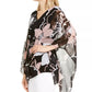 Alfani Women's Floral Print Ruched Top Black Size Petite Medium