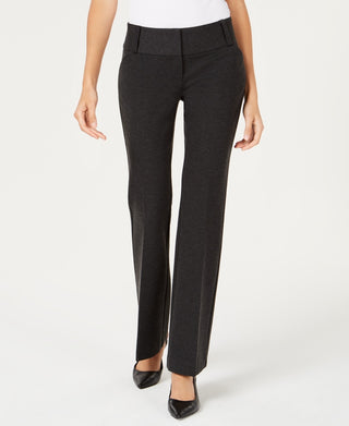 Alfani Women's Faux-Leather-Trim Wide-Leg Trousers Gray Size 16 Petite