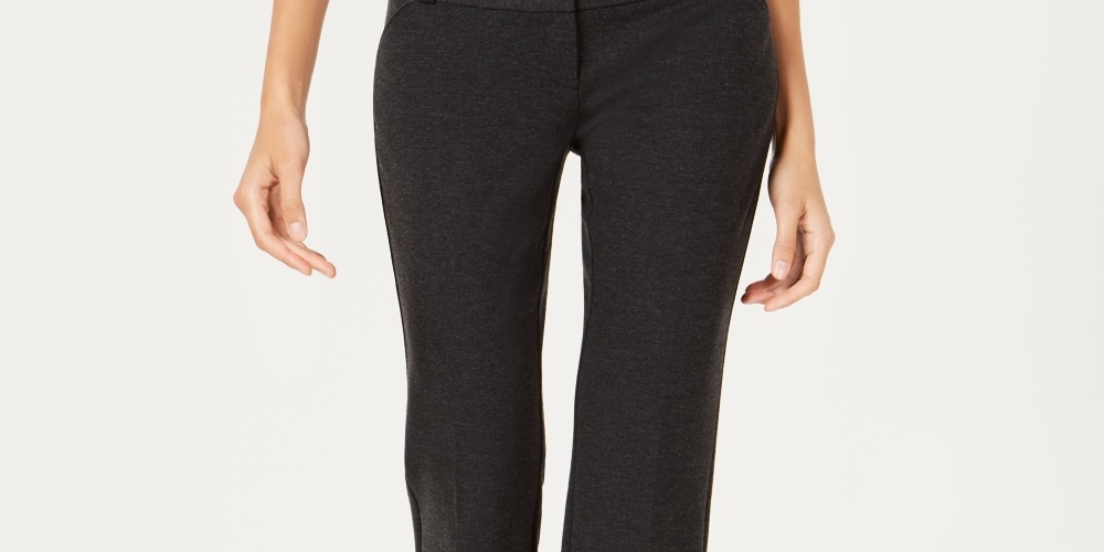 Alfani Women's Faux-Leather-Trim Wide-Leg Trousers Gray Size 16 Petite
