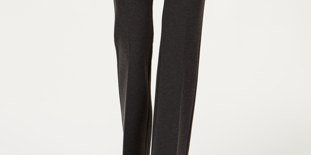 Alfani Women's Faux-Leather-Trim Wide-Leg Trousers Gray Size 16 Petite