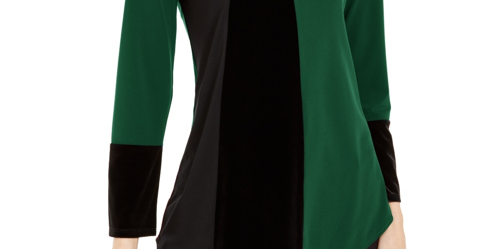 Alfani Women's Petite Asymmetrical-Hem Colorblocked Top Green Size PXL