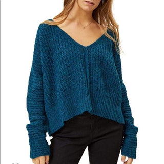 Free People Women's Moonbeam V Neck Sweater Blue Size X-Small