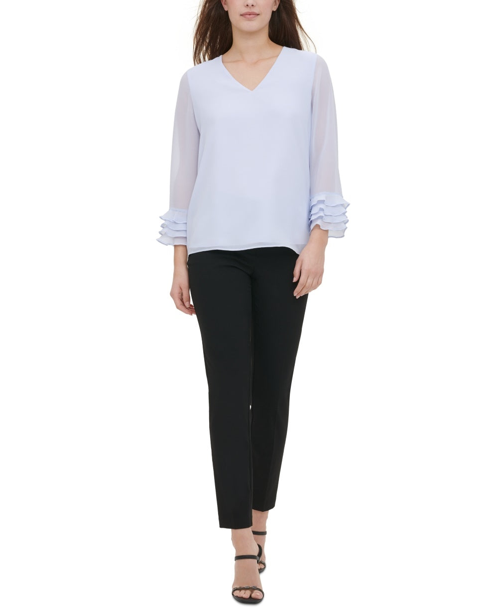 Calvin Klein Women's Ruffle-Sleeve Blouse White Size Large
