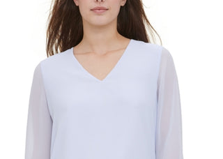 Calvin Klein Women's Ruffle-Sleeve Blouse White Size Large