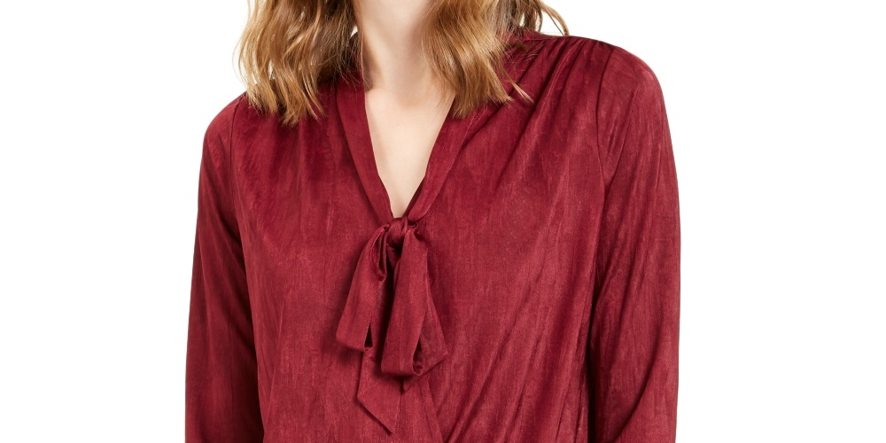 Alfani Women's Tie Neck Top Wine Size PL