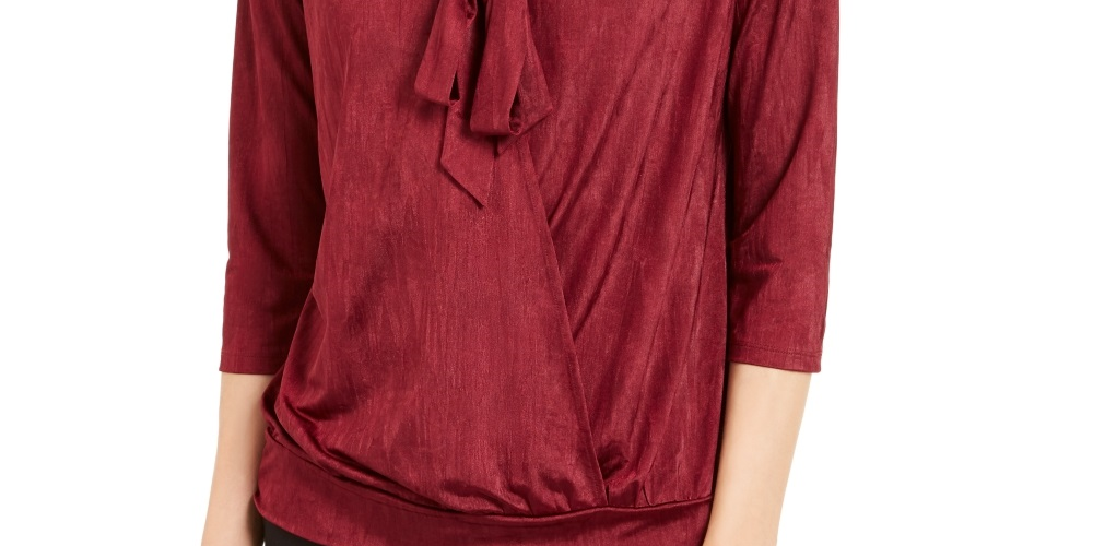Alfani Women's Tie Neck Top Wine Size PL