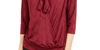 Alfani Women's Tie Neck Top Wine Size PL