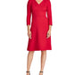 Ralph Lauren Women's Zippered Long Sleeve V Neck Knee Length Shift Wear To Work Dress Red Size 10 Petite
