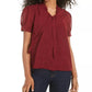 Maison Jules Women's Tie Front Clip Dot Blouse Wine Size X-Small