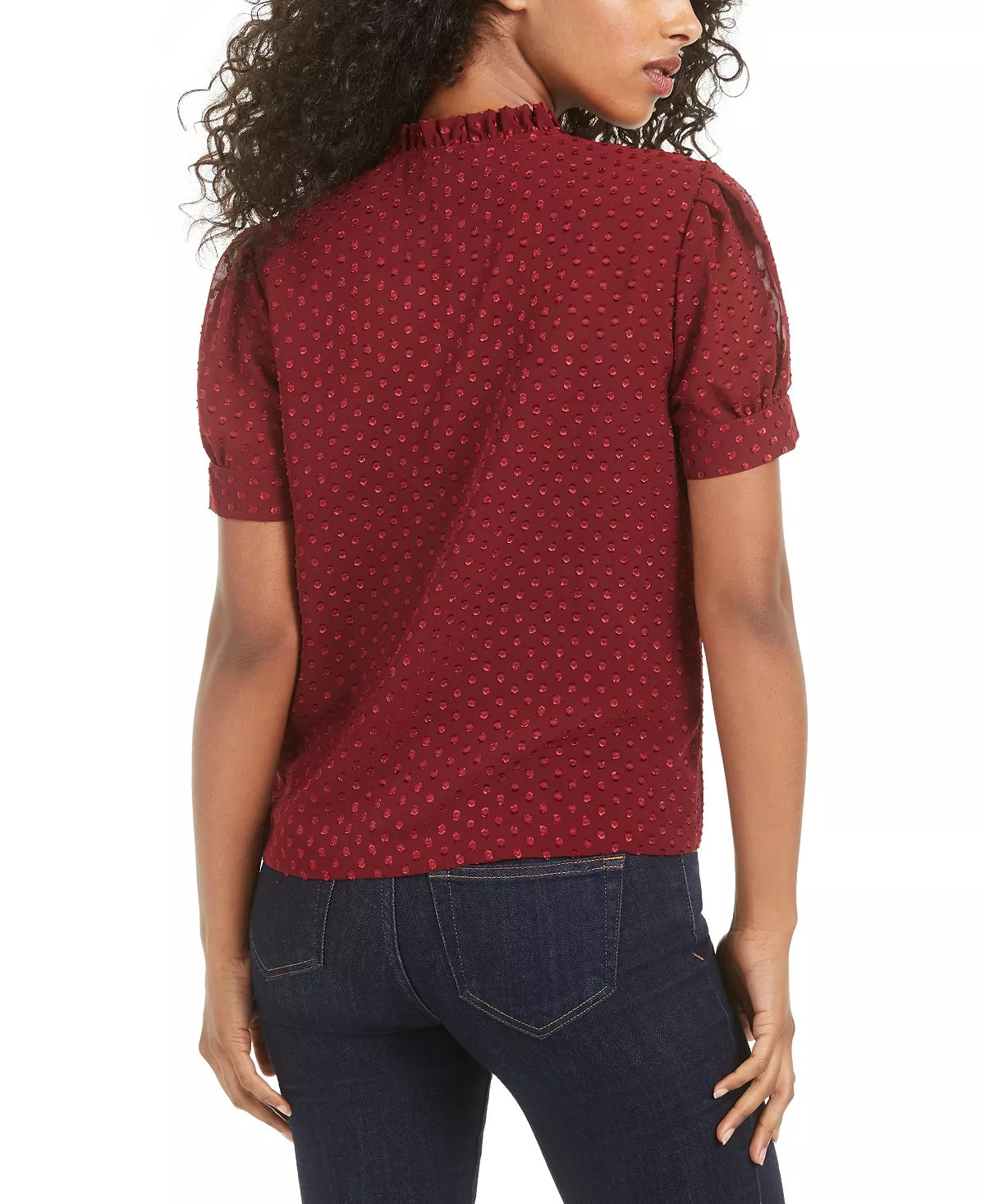 Maison Jules Women's Tie Front Clip Dot Blouse Wine Size X-Small