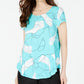 Alfani Women's Printed Round Hem T-Shirt Blue Size -PS