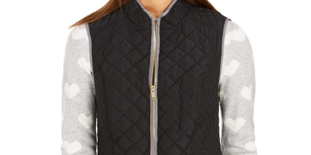 Charter Club Women's Quilted Stand-Collar Vest  Black Size Small