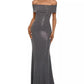 Betsy & Adam Women's Off The Shoulder Metallic Finish Gown Gray Size 10 Petite