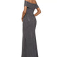 Betsy & Adam Women's Off The Shoulder Metallic Finish Gown Gray Size 10 Petite