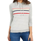 Charter Club Women's Striped Hoodie Sweater Gray Size PS