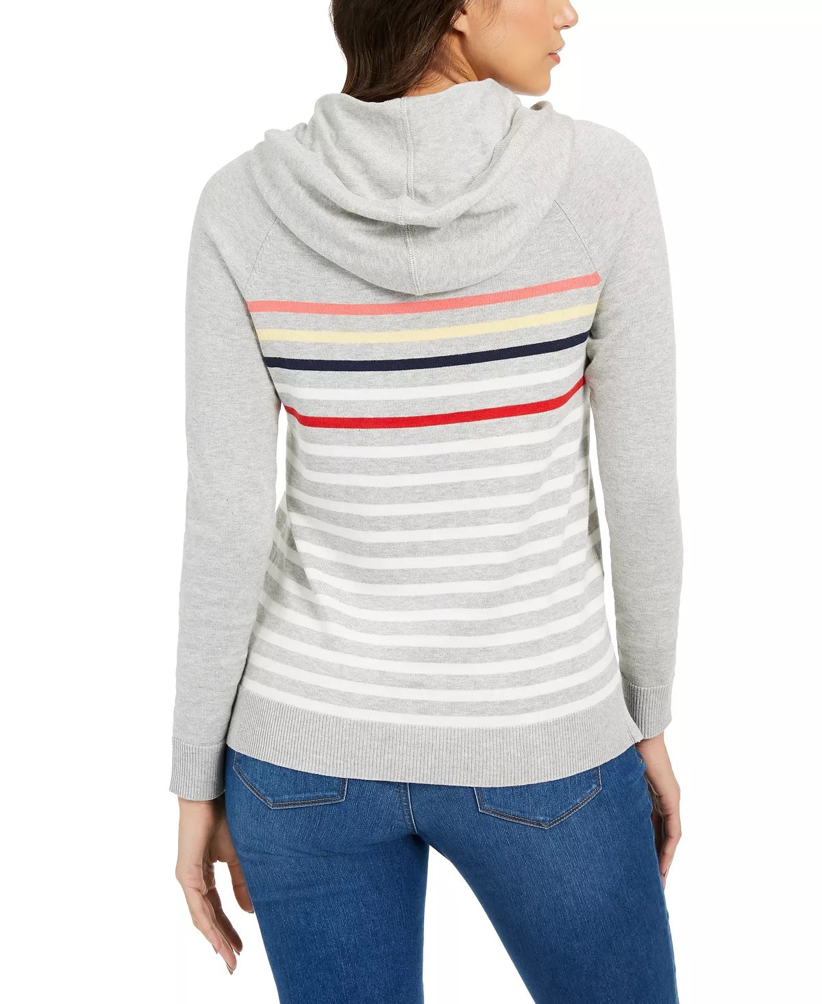 Charter Club Women's Striped Hoodie Sweater Gray Size PS