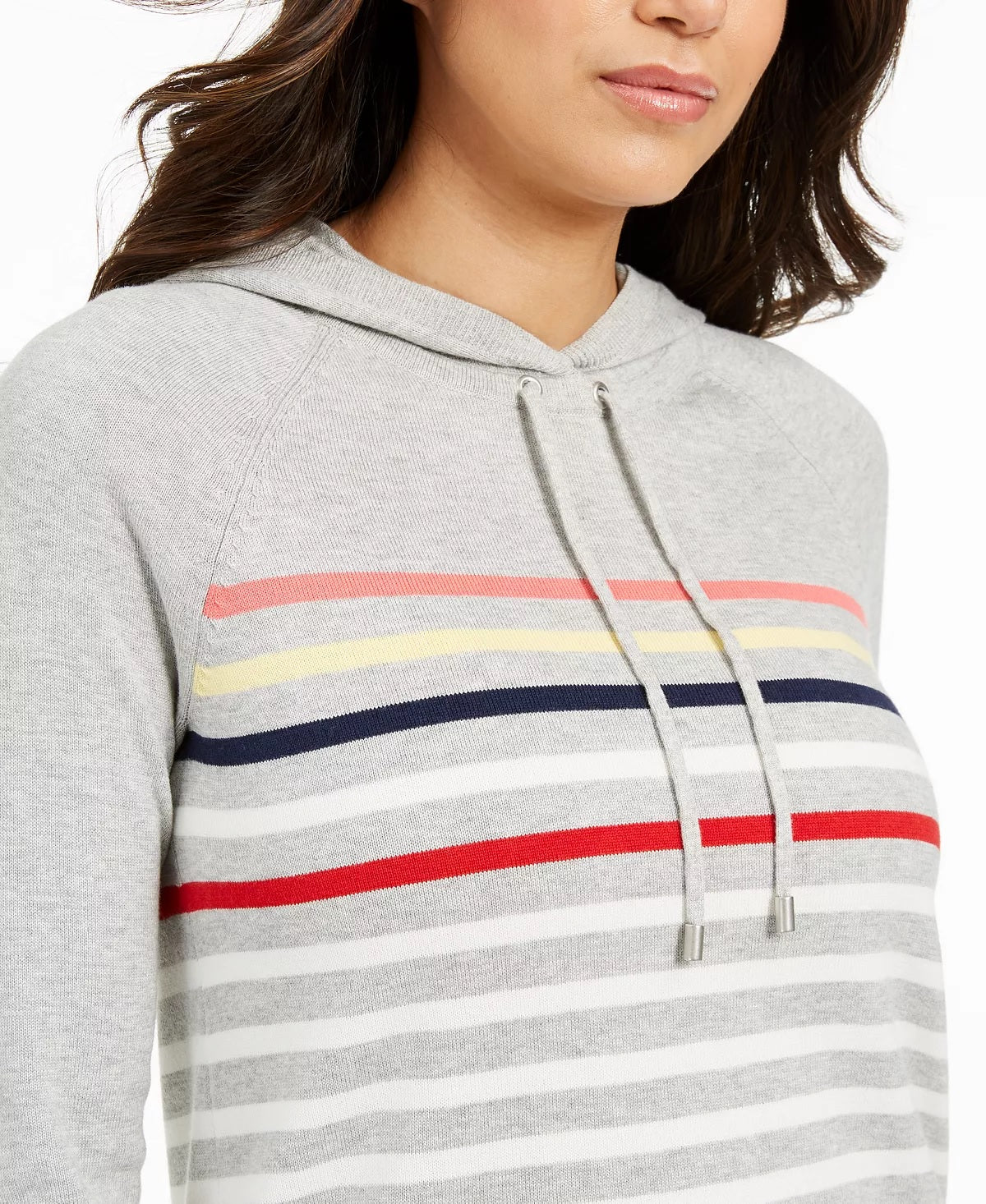 Charter Club Women's Striped Hoodie Sweater Gray Size PS
