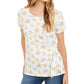 Style & Co Women's Printed Side Tie T-Shirt Yellow Size Medium