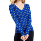 Guess Women's V Neck Logo Sweater Blue Size X-Small