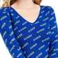 Guess Women's V Neck Logo Sweater Blue Size X-Small