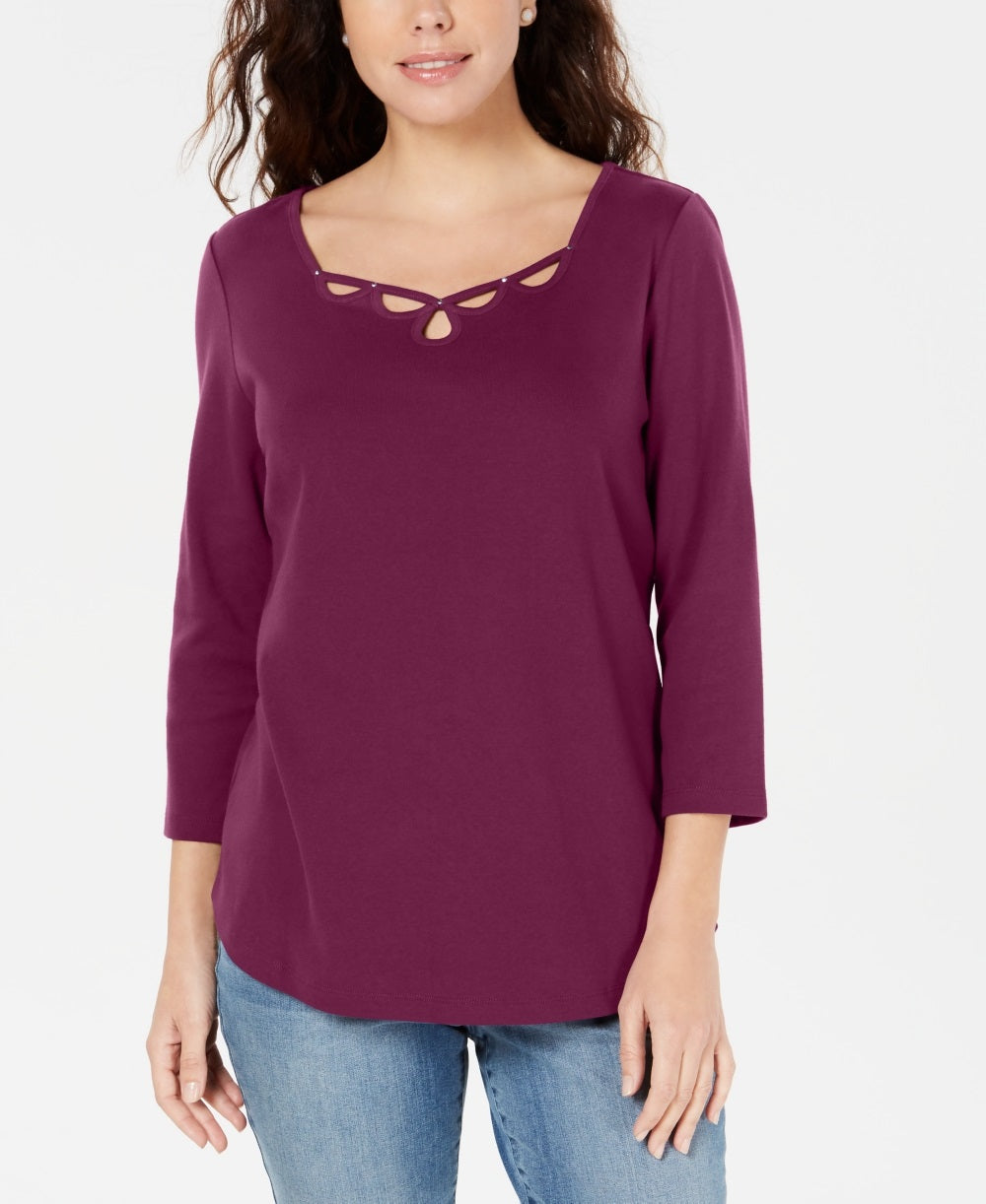 Karen Scott Women's Cotton Keyhole Stud Top Purple Size X-Small