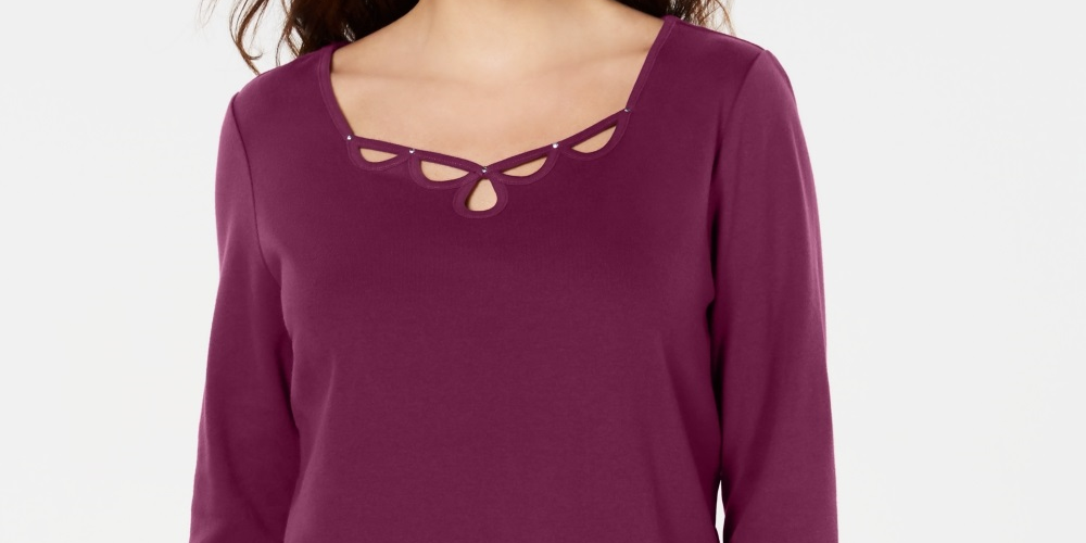 Karen Scott Women's Cotton Keyhole Stud Top Purple Size X-Small