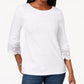Charter Club Women's Cotton Lace Trim Top White Size Medium