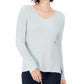 Style & Co Women's Ribbed V-Neck Cotton Sweater Blue Size Large