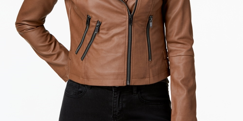 Coffeeshop Juniors' Faux-Leather Moto Jacket Beige Size Large