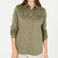 Karen Scott Women's Mixed-Media Button-Front Top Green Size X-Small