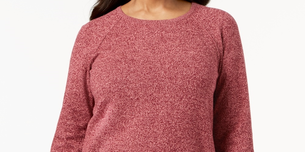 Karen Scott Women's Petite Cotton Curved-Hem Sweater Red Size Petite