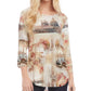 Karen Kane Women's Montage Print High Low Top Beige Size Medium
