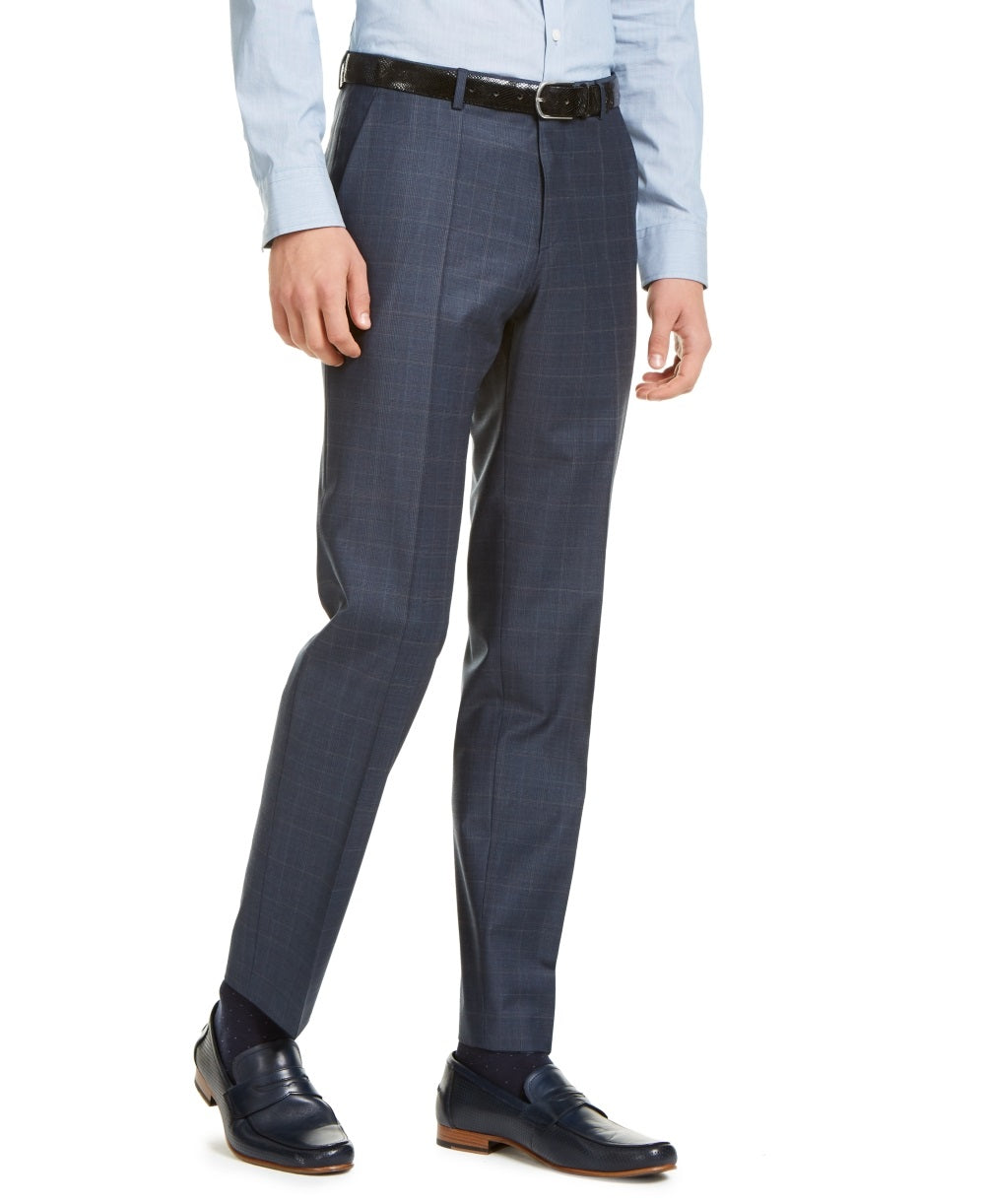 Hugo Men's Modern Fit Plaid Suit Pants Blue Size 38