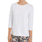 Charter Club Women's 3/4 Sleeve Printed Top White Size Small