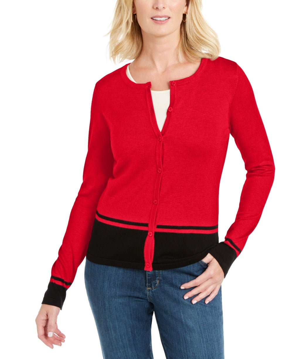 Karen Scott Women's Colorblocked Cardigan Red Size XX-Large
