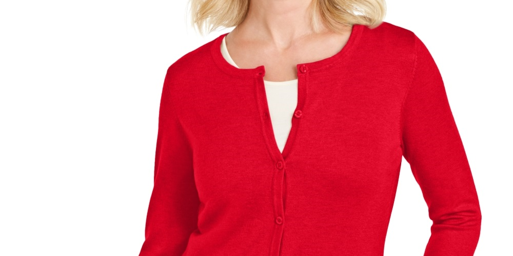 Karen Scott Women's Colorblocked Cardigan Red Size XX-Large