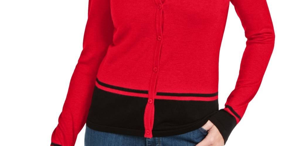 Karen Scott Women's Colorblocked Cardigan Red Size XX-Large