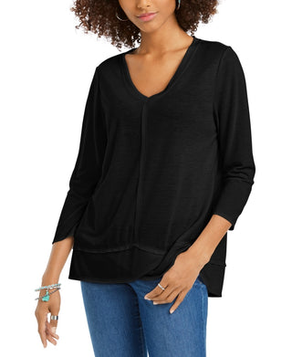 Style & Co Women's Seam Detail High Low Top Black Size X-Small