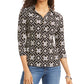 Charter Club Women's 3/4 Sleeve Printed Polo Top Black Size Small