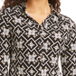 Charter Club Women's 3/4 Sleeve Printed Polo Top Black Size Small