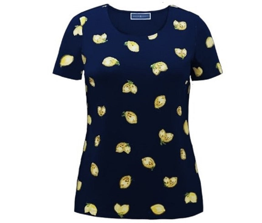 Karen Scott Women's Botanical Print Cotton Scoop Neck Top Blue Size Medium
