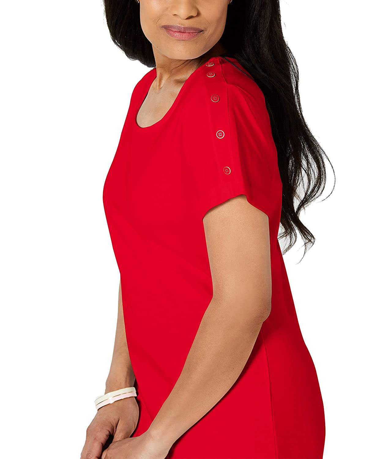 Karen Scott Women's Cotton Button Shoulder Dress Red Size Large